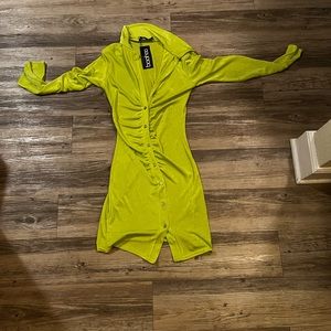 Lime green ruched midi dress